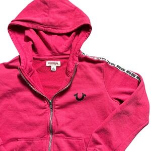 True Religion Pink Full Zip Hoodie Sweatshirt Jacket Logo Tape - M